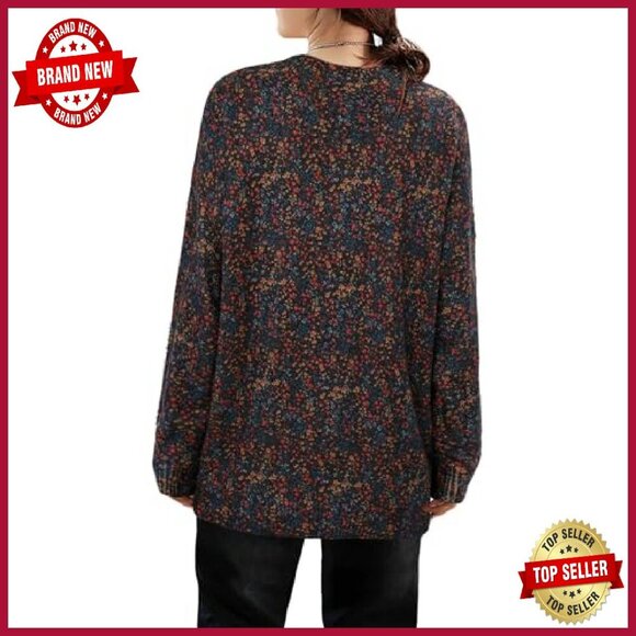 Oversized Knit Pullover Sweater Graphic Print Long Sleeve Winter Top - Picture 5 of 7